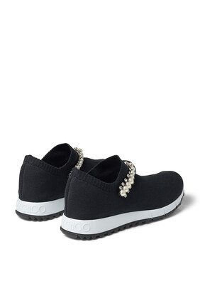 Black Knit Trainers with White Pearl and Crystal Detailing Verona